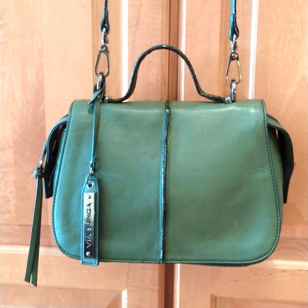 Via Spiga Top handle Satchel Handbag Crossbody Loden Green EUC